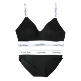 カルバンクライン Calvin Klein(CK) ブラ&ショーツ セット ロゴ 無地 ノンワイヤー アンダーウェア インナー 下着 QF8504+QF8520 004 レディース ブラック
