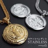 ステンレス ロケットネックレス HIPHOP ダブル喜平チェーンネックレス ロケットペンダント 写真 記念 思い出 50cm 60cm ゴールドネックレス 18KGP シルバー 聖ベネディクト 6面カット メンズ 男性 金属アレルギー対応