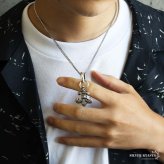 ステンレス フレアネックレス パヴェ 2カラー ダブル喜平 メンズ ペンダント 百合の紋章 ストーン ゴールド シルバー 首飾り アクセサリー 男性用 ユリモチーフ 存在感 重厚 華やか クラシカル チェーン 胸元 個性的 男性