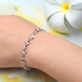 ハワイアンジュエリー ホヌ ブレスレット 花 ホヌ プルメリア 長さ調節可能 シルバー925 ロジウムコーティング ジルコニア パーツ アジャスター 彼女 妻 女性 レディース 誕生日 プレゼント クリスマス 【品番：SBR3588】