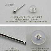 セカンドピアス プラチナ ピアス つけっぱなし 丸玉 2.5mm 軸太0.8 ロングポスト12mm 【特針】 片耳 1個 小さめ 大人 シンプル かわいい 一生もの メンズ レディース