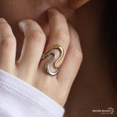 ステンレス ニュアンスリング ごつめ 不規則 コンビカラー メタルリング オープンリング ワイドリング ゴールド シルバー 指輪 太め 大きめ 存在感 カーブ 幾何学 マルチ ミックス レディース 女性 金属アレルギー対応