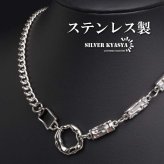 ステンレス ストーンネックレス デザインネックレス 幾何学ネックレス アシンメトリー シルバー ブラックストーン 原宿 韓流 お洒落 喜平チェーン メンズ 男性 金属アレルギー対応