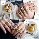 ステンレス パールリング 12タイプ パール 18KGP ゴールド gold オープンリング フリーサイズ レディース 女性 指輪 金属アレルギー対応