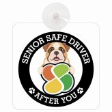 カーサイン 高齢者マーク SENIOR SAFE DRIVER ブルドッグ 車内用 吸盤タイプ 収れん火災防止タイプ 肉球 日本製 車 ステッカー