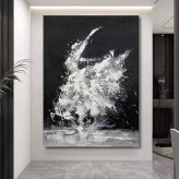 【手描き/受注生産】手描き 油絵 額入り アートパネル アートボード モダン 抽象画 60×80 大型 おしゃれ アートフレーム モノトーン 白黒 インテリア 壁掛け 玄関 リビング 絵画 yk1168
