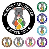 カーサイン 高齢者マーク SENIOR SAFE DRIVER スタッフォードシャーブルテリア ステッカー シール 直径13cm 肉球 日本製 車