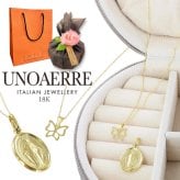 ラッピング済 ギフトセット ウノアエレ 18金 ネックレス ＆ ペンダントトップ 2個セット 蝶々 メダイ アクセサリーケース付き K18 レディース 18K 金 プレゼント 贈り物 女性 成人式 19歳 20歳 誕生日 婚約 結婚記念日 ギフト 卒業 入学 お祝い