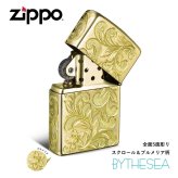 Zippo ライター ジッポライター 愛煙家 喫煙 真鍮 ブラスサテーナ #204 レギュラータイプ スクロール プルメリア 5面手彫り ハワイアンジュエリー ブランド かっこいい おしゃれ BY THE SEA バイザシー 彼氏 夫 男性 メンズ 誕生日 プレゼント ハロウィン 【品番：FL102B】