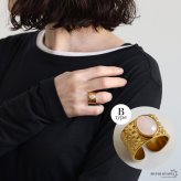 ステンレス 一粒ワイドリング 4タイプ 大粒ストーンリング 18KGP ゴールド gold 槌目 幅広 オープンリング フリーサイズ レディース 女性 指輪 金属アレルギー対応