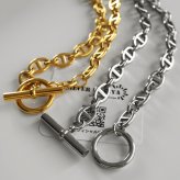 ステンレス マンテルネックレス アンカー チェーンネックレス 18KGP ゴールド シルバー シンプル 存在感 メタル お洒落 錨 レディース 女性 金属アレルギー対応