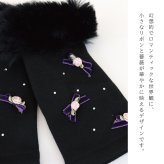 手袋 レディース かわいい おしゃれ 暖かい 冬 防寒 あったか スマホ対応 ファー キラキラ パーツ リボン 薔薇 バラ ブラック プレゼント【LALUICE ラルイス】