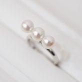 ［pearl611］6mm - 6.5mm 3連 ライン リング ホワイトピンク あこや真珠 SV925 シルバー