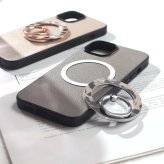 iphone17 ケース レザー リング付き iphone17Pro iphoneAir iphone17ProMAX 本革 マグセーフ対応 magsafe 17 air 17pro 17promax アイフォン17 アイフォン17promax スマホリング リング ホルダー スタンド ヒョウ柄 レオパード柄 17プロ エアー レディース グレー 送料無料