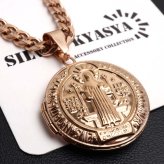 ステンレス ロケットネックレス HIPHOP 喜平チェーンネックレス ロケットペンダント 写真 記念 思い出 50cm 60cm ピンク 聖ベネディクト 6面カット メンズ 男性 金属アレルギー対応