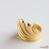 ステンレス ぷっくり シェルリング 個性的 ワイドリング ゴールド 18K GP シルバー フリーサイズ レディース 女性 指輪 金属アレルギー対応