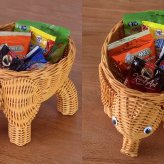 アジアン雑貨 バリ 小物入れ 収納 バスケット 象 エレファント ブラウン 籐 ラタン ナチュラル 北欧 カフェ インテリア オブジェ ケース ボックス 置物?