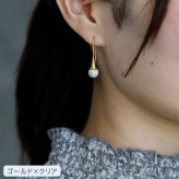 フックピアス ラインストーン パヴェボール ステンレス316L 金属アレルギー対応 セカンドピアス ゴールド シルバー 全4色 上品 揺れる 片耳 1個売り