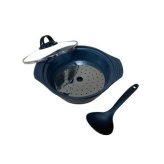 土鍋風＆蒸し器19cm お玉付 黒 KS-3422 景品 記念品 粗品 ノベルティ 名入れ 御挨拶 ご挨拶