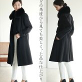 カシミヤ コート レディース カシミヤ100% ロング フォックス ファー 100cm 入学式 入園式 比翼仕立て Filomo フォーマル カシミヤコート ロングコート 冬 ブラック 大きいサイズ 卒業式 卒園式 ギフト プレゼント 6F (4370r)