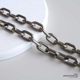 チタン製 軽い あずきチェーンネックレス 長小豆 マンテルネックレス チタンネックレス 幅7mm シルバー 燻し風加工 つけっぱなし メンズ 男性 金属アレルギー対応