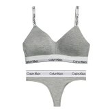 カルバンクライン Calvin Klein(CK) ブラ&ショーツ Tバック セット ロゴ 無地 ノンワイヤー アンダーウェア インナー 下着 QF8504+QF8518 050 レディース グレー