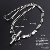 ステンレス マンテルネックレス 大きめ デザインネックレス メンズネックレス シルバー 喜平チェーン ブラックストーン アシンメトリー カスタム お洒落 原宿 韓流 男性 金属アレルギー対応