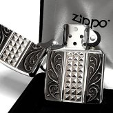 ZIPPO ライター アーマーカスタム ライン ジッポ 両面加工 細密彫刻 中世模様 銀 いぶし仕上げ シルバー かっこいい 重厚 高級 おしゃれ メンズ ギフト プレゼント