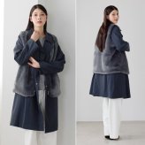 トレンチコート レディース アウター ファーベスト セット 二点セット ストレッチナイロン シルキー 光沢 上品 フェイクファー 単品使い レイヤード ロング丈 秋冬 防寒 着回し 5F (08000368r)
