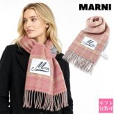 マルニ MARNI マフラー レディース SCMC0144Y0 UAW060 CHN26 ROSA ピンク チェック柄 ウール ウールブレンド ストール スカーフ ロゴ フリンジ モヘア アルパカ 防寒 秋冬 ブランド
