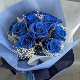 プリザーブドフラワー花束／青い薔薇11輪と白かすみ草の祝福の花束