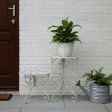 ガーデン エクステリア アイアン製プランタースタンド 脚付き ハイロー2個セット 「DECOR」(デコール) IF-N003839-2P 高さ27/40cm 花台 鉢置き 鉢 プランター フラワースタンド スタンド ボード 鉄製 スチール おしゃれ 室内 新生活