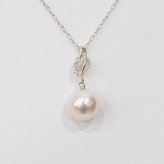 ［pearl587］ 8mm - 8.5mm ホワイトピンク ペンダント ダイヤモンド付 あこや真珠 0.01ct