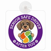 カーサイン 高齢者マーク SENIOR SAFE DRIVER ワイヤーヘアードダックスフンド 車内用 吸盤タイプ 収れん火災防止タイプ 肉球 日本製 車 ステッカー