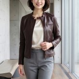 ライダース ジャケット レザー シングル ソフト イタリア ラム ノーカラー レディース 春 アウター ベージュ ボルドー 本革 羊革 軽量 革ジャン レザージャケット ギフト プレゼント 7F (04000052r)