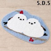 SDS シマエナガツインズ アクセントマット シマエナガ 洗える ラグ ふわふわ 敷物 ブルー スカイブルー