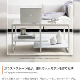 センターテーブル 幅80cm ガラス天板 ローテーブル リビングテーブル ノーイ 大理石調 ストーン柄 棚付き 収納 強化ガラス アイアン脚 モダン おしゃれ 北欧 一人暮らし ワンルーム ホワイト グレー 省スペース ローデスク 来客用 新生活 カフェ
