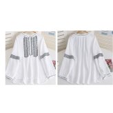 ブラウス 七分袖 通販 刺繍ブラウス シャツ スキッパーシャツ ボリュームスリーブ チュニック丈 綿 コットン コットンスラブ レディース 大人カジュアル おしゃれ かわいい ぽわん袖 七分袖ブラウス ゆったりサイズ 春夏服 レディースファッション プルオーバー