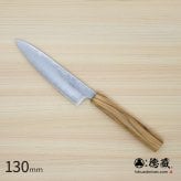ステンレスペティナイフ　130mm 銀三 梨地仕上げ オリーブ八角柄 日本製 徳蔵刃物 【TOKUZO KNIVES】 JAPAN Kitchen Knives 包丁 切れ味 家庭用 万能 錆に強い 両刃 プレゼント ギフト 贈り物 一生モノ