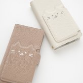多機能対応 スマホケース 手帳型 【 クイックカードポケット付き ねこフラップ -シンプルフェイス- 】 ミラー付き スタンド ねこ くすみカラー プレゼント iPhone Google