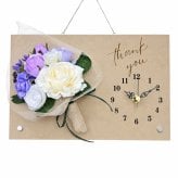 ◆花時計 【Wood Clock ウッドクロック・横型タイプB（時計右）・ホワイト/ピンク/ブルー/パープル/ビタミンカラー】掛け時計・置時計 ハンドメイド 文字入れ・変更可能