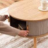 ローテーブル 小さめ センターテーブル 引き戸 丸テーブル リビングテーブル 一人暮らし 収納付き 円形 幅58cm コンパクト 省スペース 木目調 北欧 韓国インテリア 脚付き リブデザイン グレー ベージュ おしゃれ 東谷 TAP-420