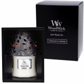 アロマキャンドル ギフト WoodWick ウッドウィック ジャーS 復刻 シェードセット 木製芯の焚き火キャンドル パチパチ音 ホワイトティー＆ジャスミン リネン 化粧箱入り ラッピング無料 メッセージカード無料 クリスマス 誕生日 お礼 プレゼント Sakuya