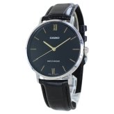 箱なし カシオ 腕時計 メンズ CASIO ブラック シルバー レザー 革ベルト 海外モデル 逆輸入 薄型 シンプル ビジネス 仕事 就職祝い 誕生日 父の日 プレゼント ギフト 成人 卒業 入学