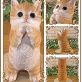 猫　置物 リアル　シンお願いキャット　１　チャトラ　ネコ　動物オブジェ　ガーデン　オーナメント　店舗　カウンター　装飾　オブジェ　インテリア　玄関先　庭　ねこ好きさん人気ギフト　動物人気ギフト　クリスマスプレゼント　お誕生日祝い　母の日人気　父の日人気　敬老の日人気