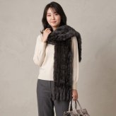 ロシアンセーブル ロングマフラー 編み込み ファーマフラー フリンジ付き 大判サイズ 秋 冬 全2色 母 女性 ギフト プレゼント 7F (01000766r)