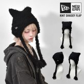 ニューエラ 猫耳 ニット帽 レディース NEWERA ブランド 正規品 15119592 ねこ耳 ネコ耳 スクエア ニットキャップ 三つ編み付きシャギー フラップ 大きめ 女性 女子 ブラック 黒 秋冬 ワンポイント おしゃれ かわいい シンプル ストリート 韓国ファッション サブカル ダンス