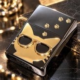 ZIPPO 猫 ライター サングラス 可愛い ジッポ ネコ ユニーク 足跡 ブラックニッケル キャット メタル貼り かわいい ねこ 金差し ゴールド レディース ギフト メンズ 女性 プレゼント