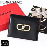 【スペシャルラッピング付き】フェラガモ Salvatore Ferragamo サルヴァトーレフェラガモ 二つ折り財布 小銭入れ付き ウォレット ダブル・ガンチーニ レディース ブラック レッド 220627 770769 001 0770769 折財布