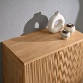 チェスト 幅80cm キャビネット シェルフ リブ デザイン 天然素材 チーク無垢 木製 アジアン 衣類 洋服 小物 収納 玄関 ディスプレイ 棚板 調整可能 北欧 モダン ナチュラル カントリー ベージュ 新生活